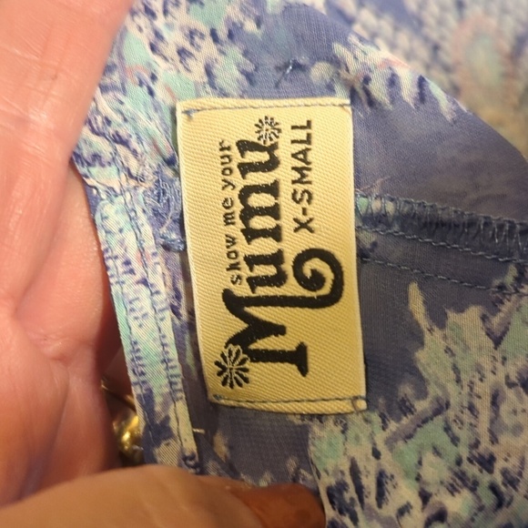 Show Me Your MuMu Blue Print Sheer Tunic 3/4 Sleeves Flowy Relaxed Fit Sz XS - Picture 2 of 7